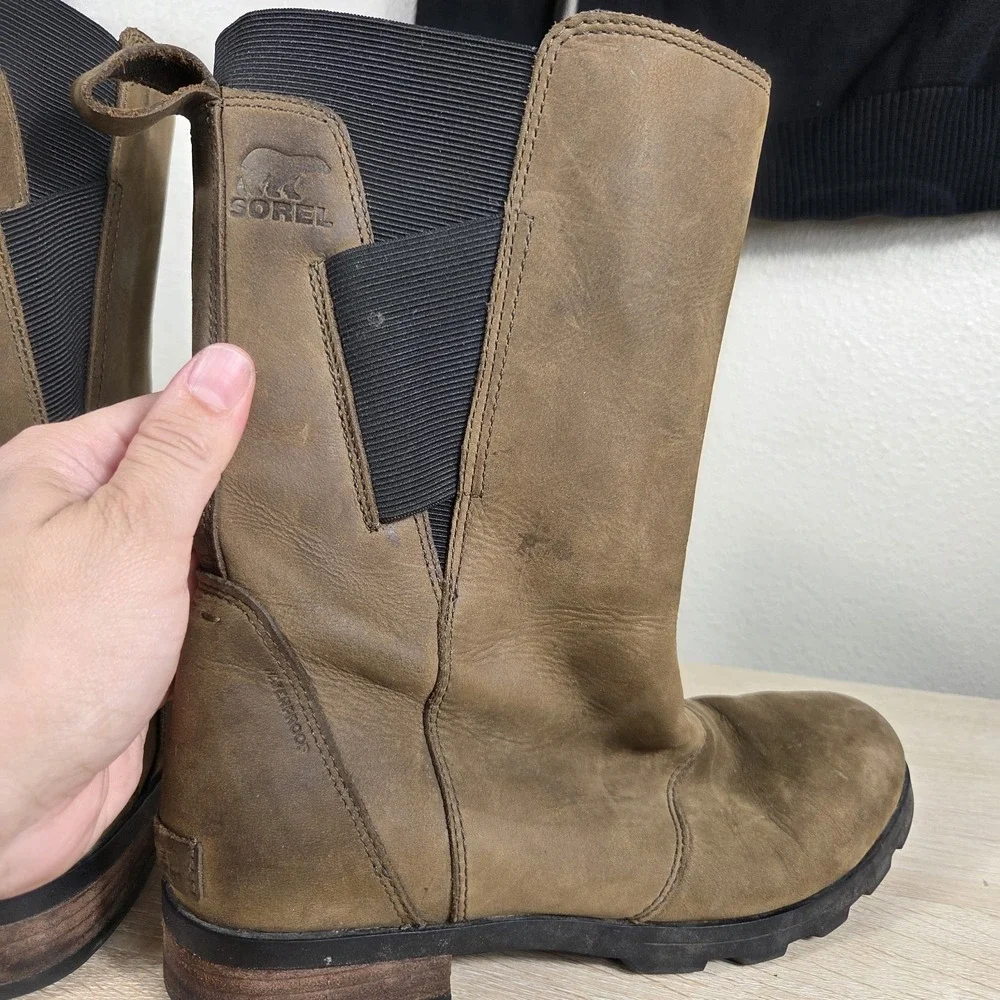 Sorel Emelie II Chelsea Boots Waterproof Brown Leather Women's US 8 EU 39